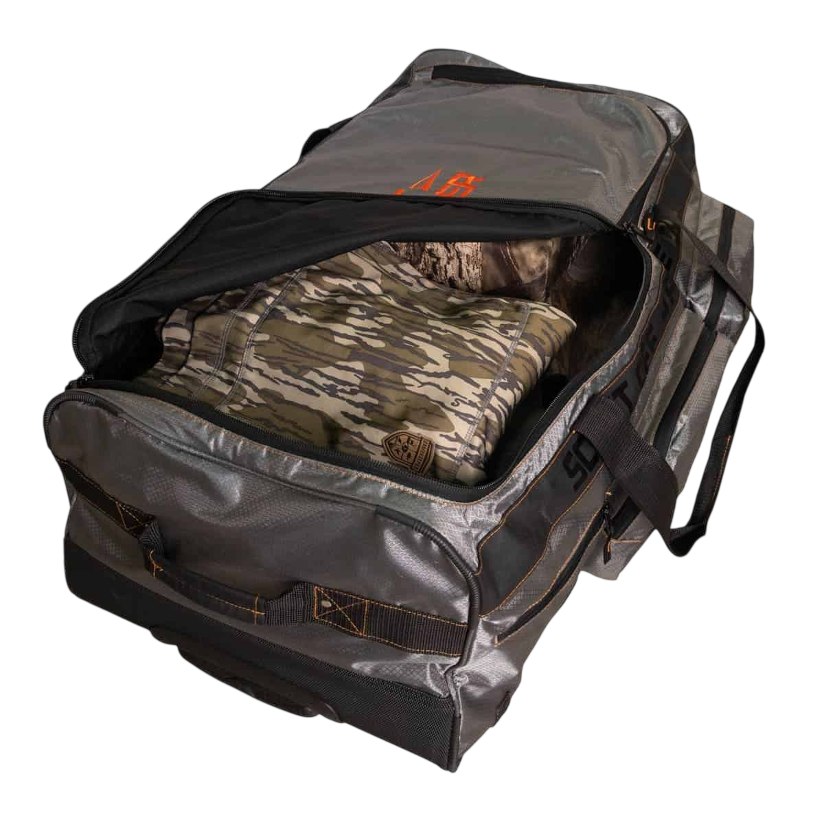 Durable camo hunting bag with spacious interior and gear organization for bowhunting adventures.