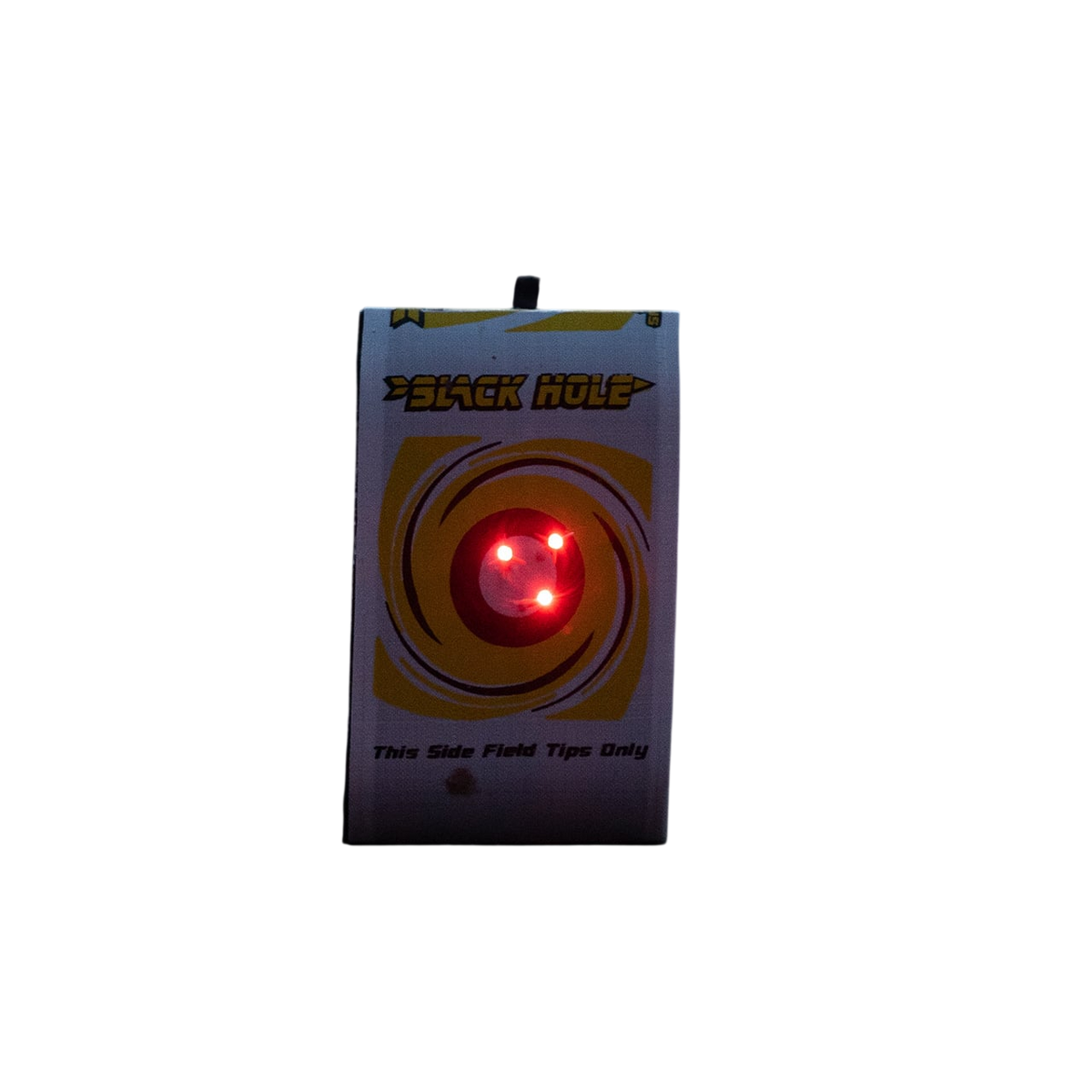 Red laser target with illuminated dots on a dark background, used for archery practice.