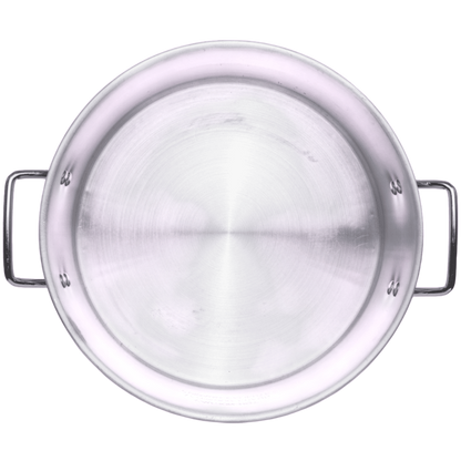 Stainless steel cooking pan for outdoor camping and hunting kitchens, durable and lightweight design.