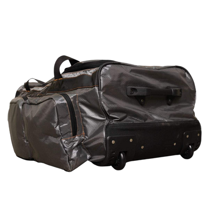 Waterproof gear bag with wheels for outdoor activities and hunting trips.