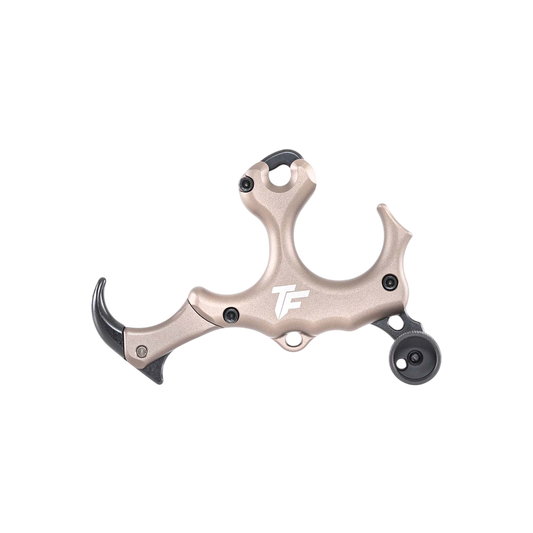 Light beige archery sight with black accents and TF logo for bowhunting accessories.
