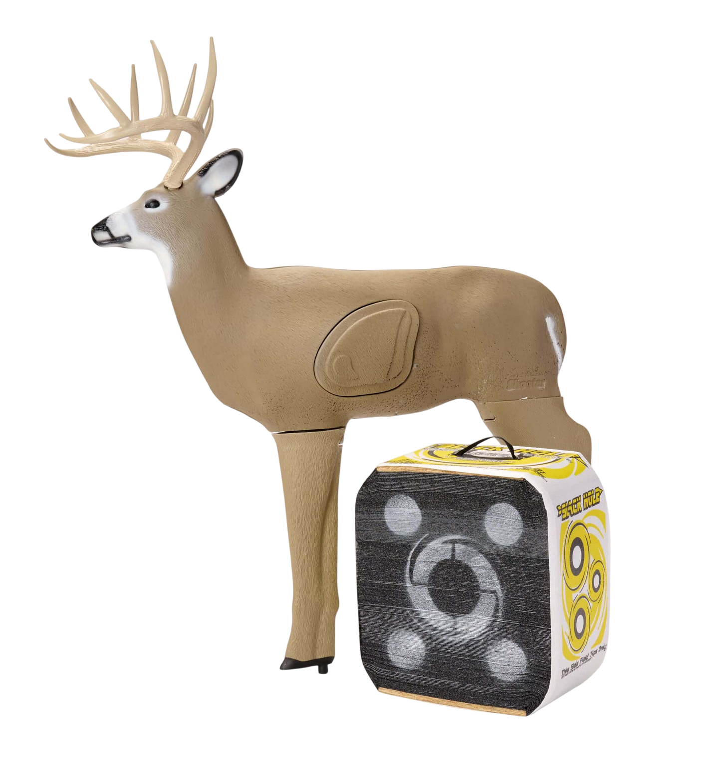 Realistic 3D deer target with sound peripheral for archery practice and hunting training.