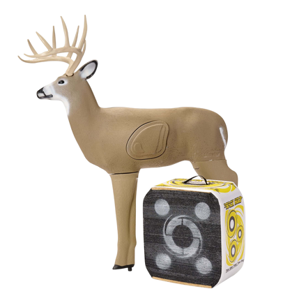 Realistic 3D deer target with sound peripheral for archery practice and hunting training.