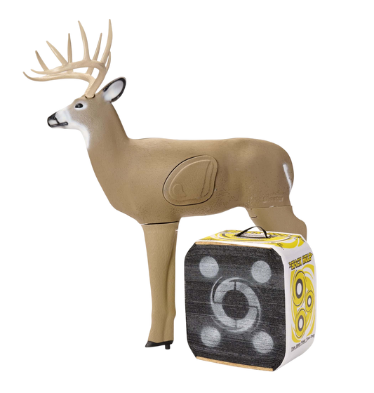 Realistic 3D deer target with sound peripheral for archery practice and hunting training.
