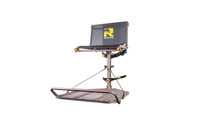 Portable tree stand for bowhunting with adjustable height and safety features.