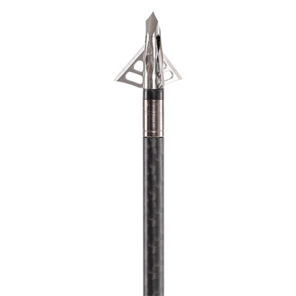 High-quality carbon arrow with broadhead tip for precision bowhunting and archery.