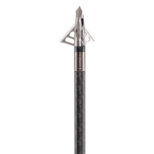 High-quality carbon arrow with broadhead tip for precision bowhunting and archery.