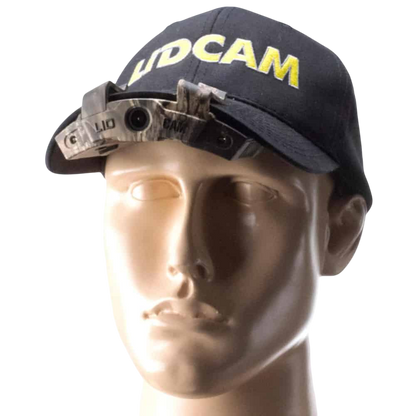 Adjustable headlamp with a camo strap and LED light for outdoor activities and hunting.