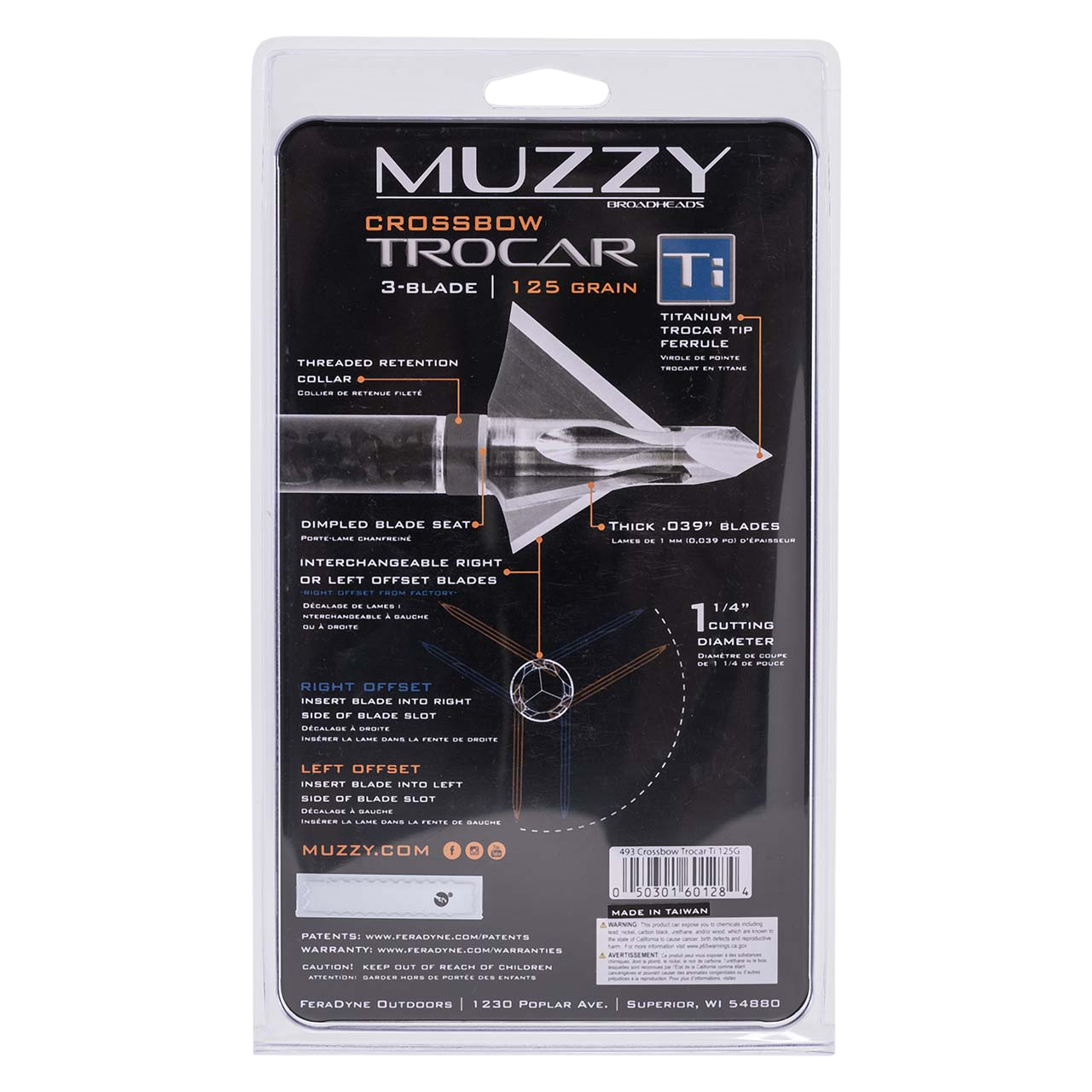 Premium titanium broadhead for archery and bowhunting; precision-cut, 125 grain, 3-blade design.