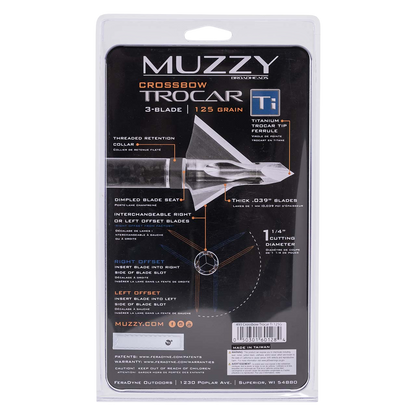 Premium titanium broadhead for archery and bowhunting; precision-cut, 125 grain, 3-blade design.