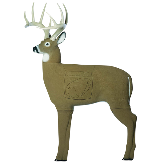 Deer-shaped archery target with removable body parts for practice and training.