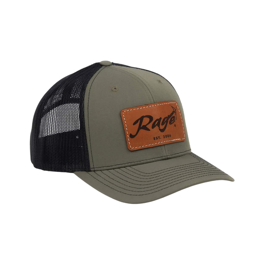 1. Trucker hat with rugged RAGE logo patch and mesh back for outdoor adventures.