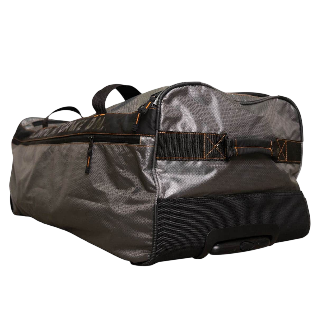 Durable gray and black archery gear bag with multiple compartments and padded straps.