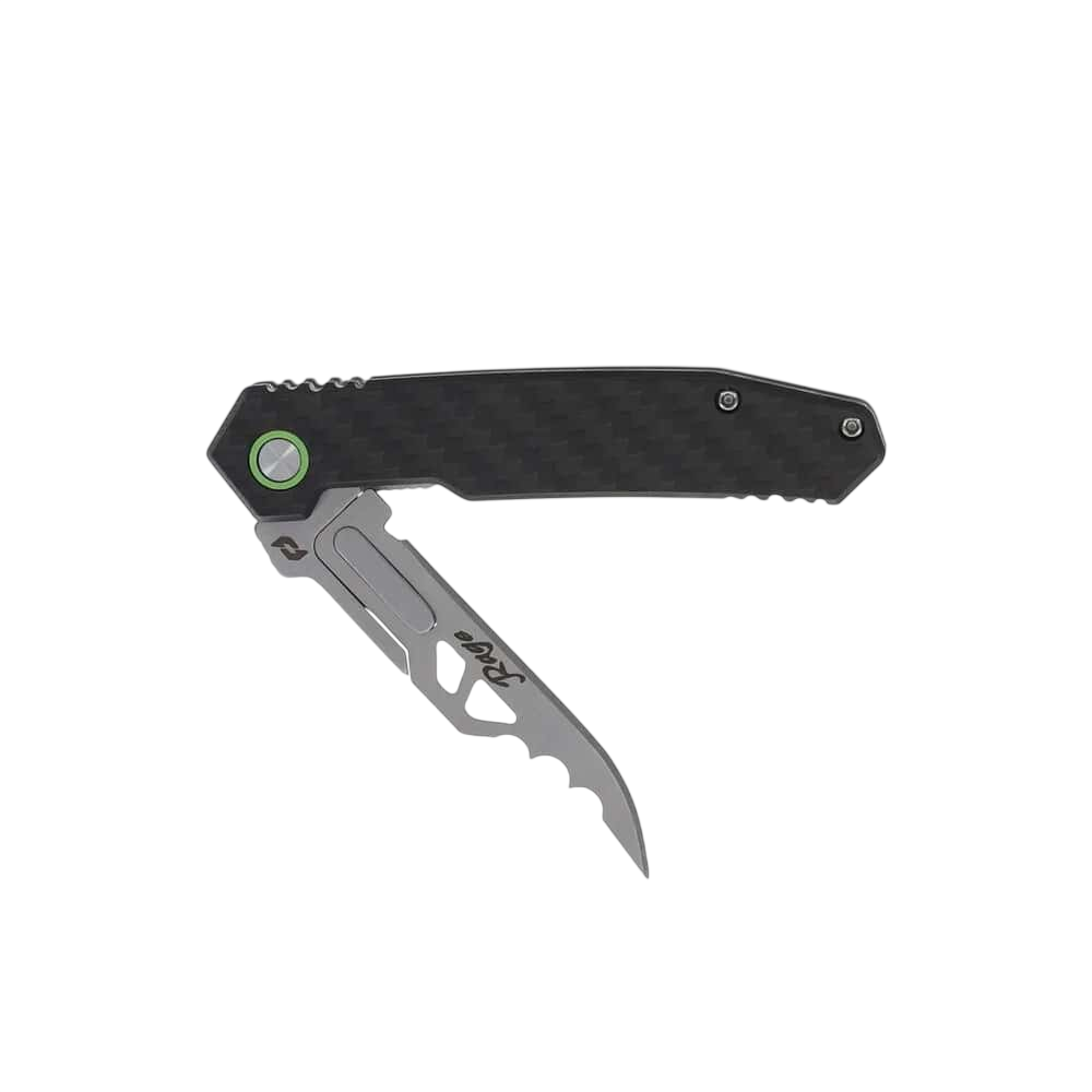Versatile folding knife with textured handle for tactical and outdoor use.