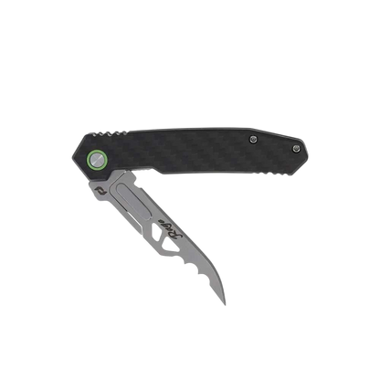 Versatile folding knife with textured handle for tactical and outdoor use.