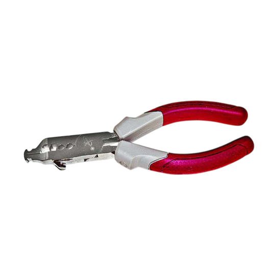 Red-handled bolt cutter for archery and bowhunting gear.
