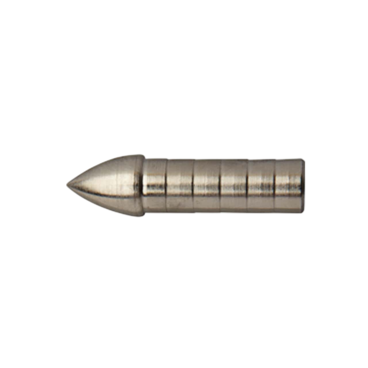 Sharp steel broadhead tip with adjustable ferrule for bowhunting arrows.