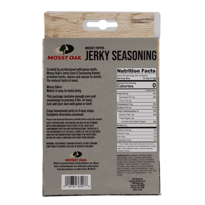 Premium Jerky Seasoning for Wild Game, Easy to Use, 5 lbs Meat Capacity, Mossy Oak Branding.