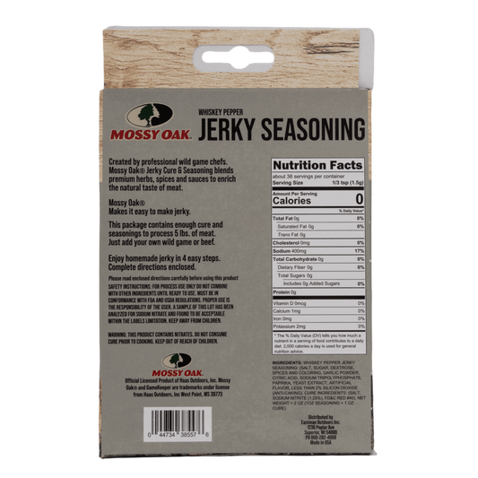 Premium Jerky Seasoning for Wild Game, Easy to Use, 5 lbs Meat Capacity, Mossy Oak Branding.