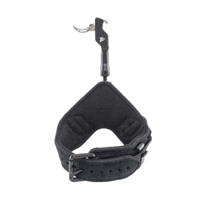 Durable archery release with adjustable strap and wrist strap for bowhunting precision.