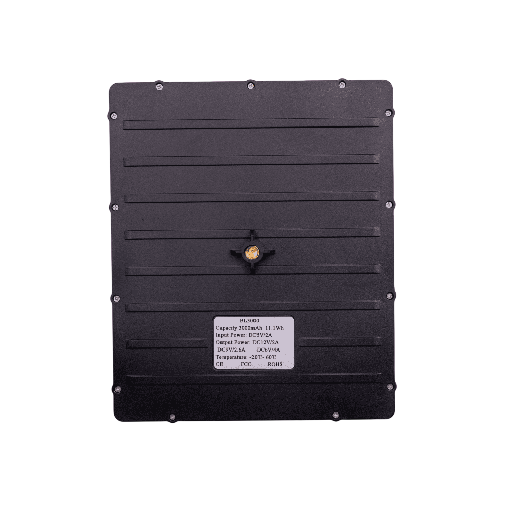 High-capacity black lithium battery pack for outdoor use, compatible with archery and hunting gear.