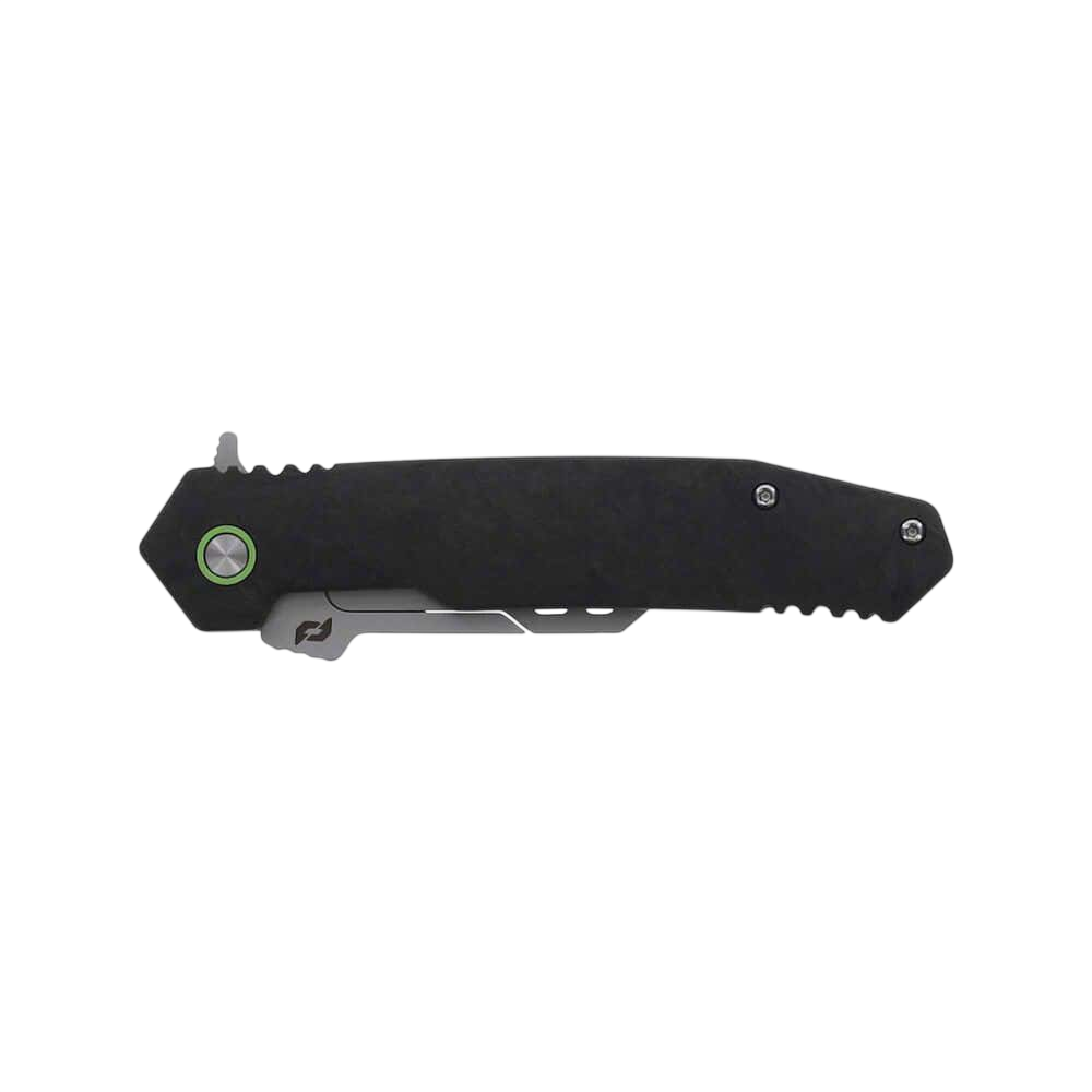 High-tech folding utility knife with black handle and sharp blade for outdoor archery gear.
