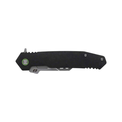 High-tech folding utility knife with black handle and sharp blade for outdoor archery gear.