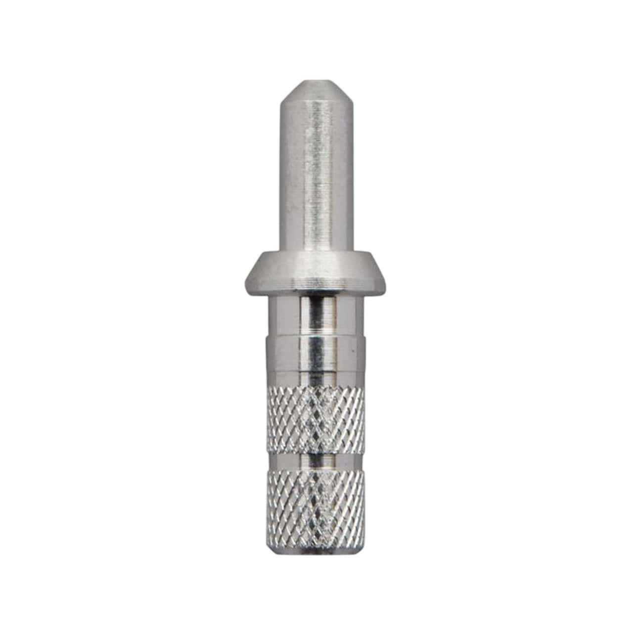 Metal bowstring nock connector for archery and bowhunting equipment.