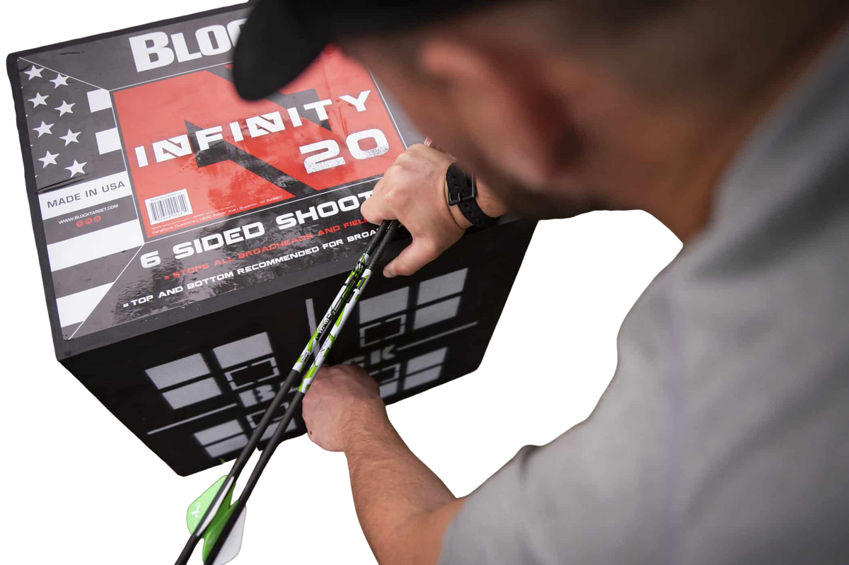 6 side shot archery arrow targets for broadheads and field points at outdoor shooting range, FeraDyne Outdoors.