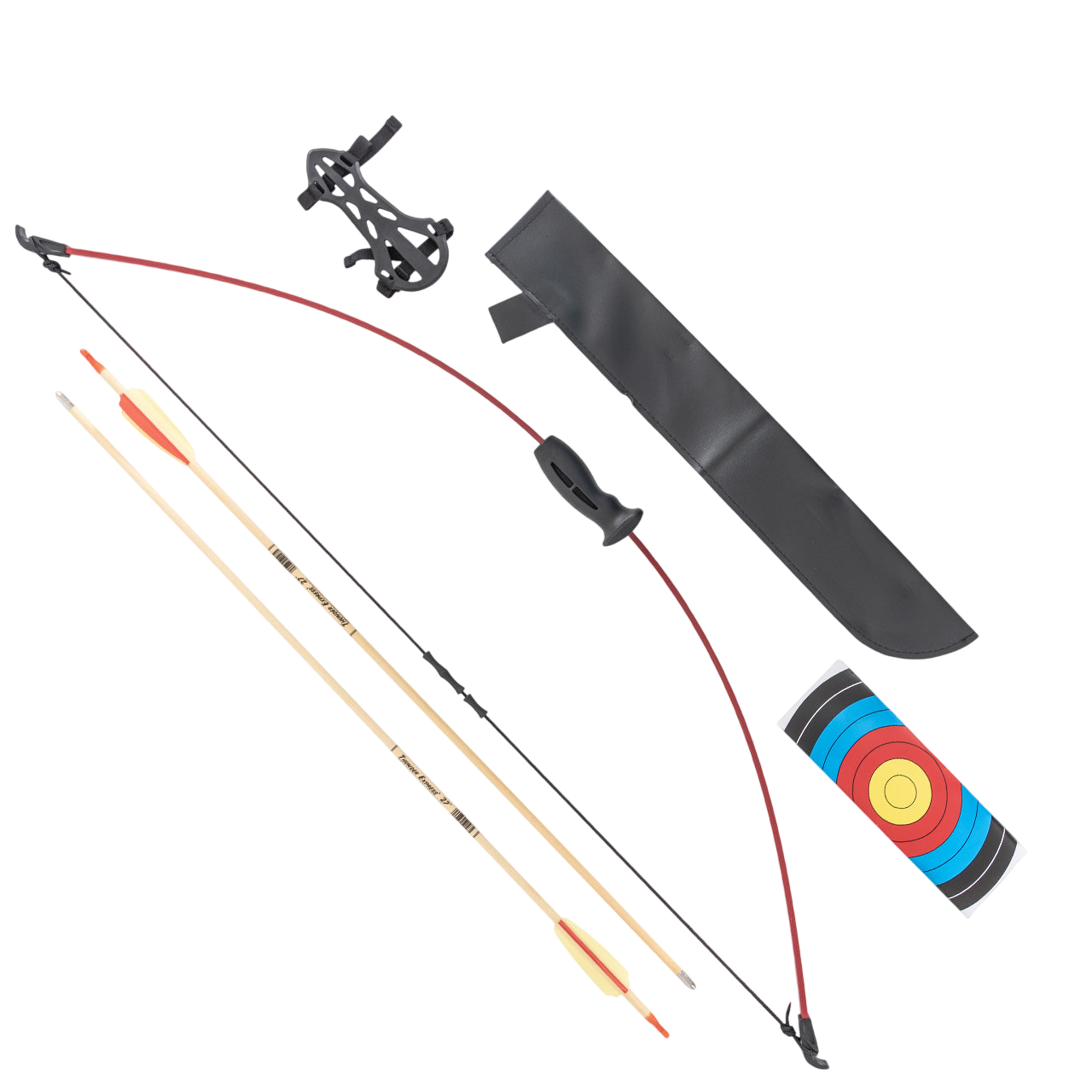 Archery bow with accessories and target for bowhunting and outdoor shooting.