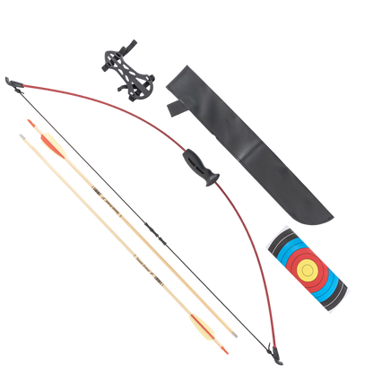 Archery bow with accessories and target for bowhunting and outdoor shooting.