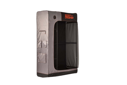 Portable indoor shooting shelter for bowhunting practice and archery training.