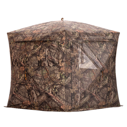 Camo hunting blind with camouflage pattern for bowhunting and outdoor deer hunting.