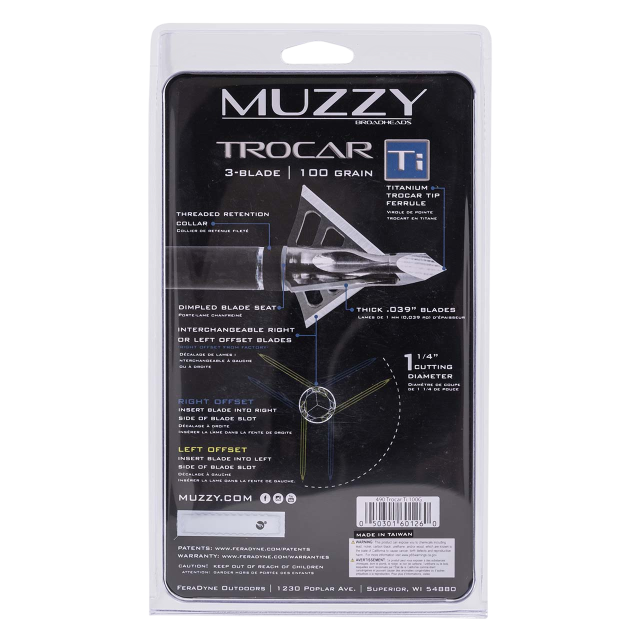 Precision titanium broadhead with 3 blades, 100 grain weight for bowhunting.