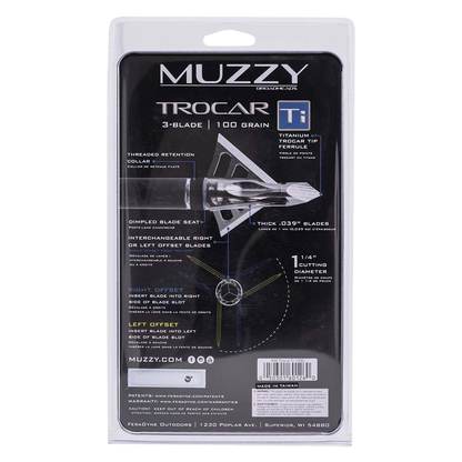 Precision titanium broadhead with 3 blades, 100 grain weight for bowhunting.