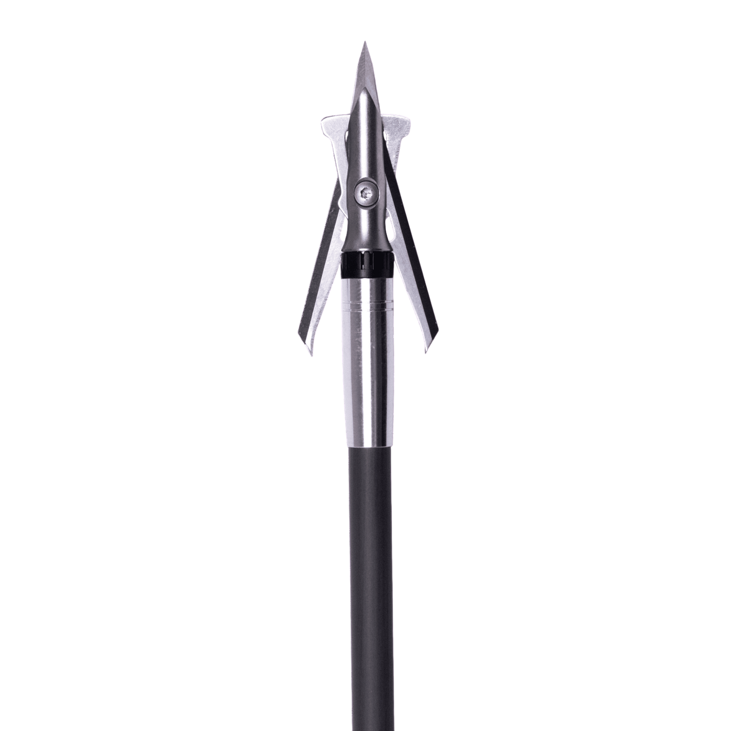 1. Precision arrow broadhead on shaft for hunting and archery accuracy.