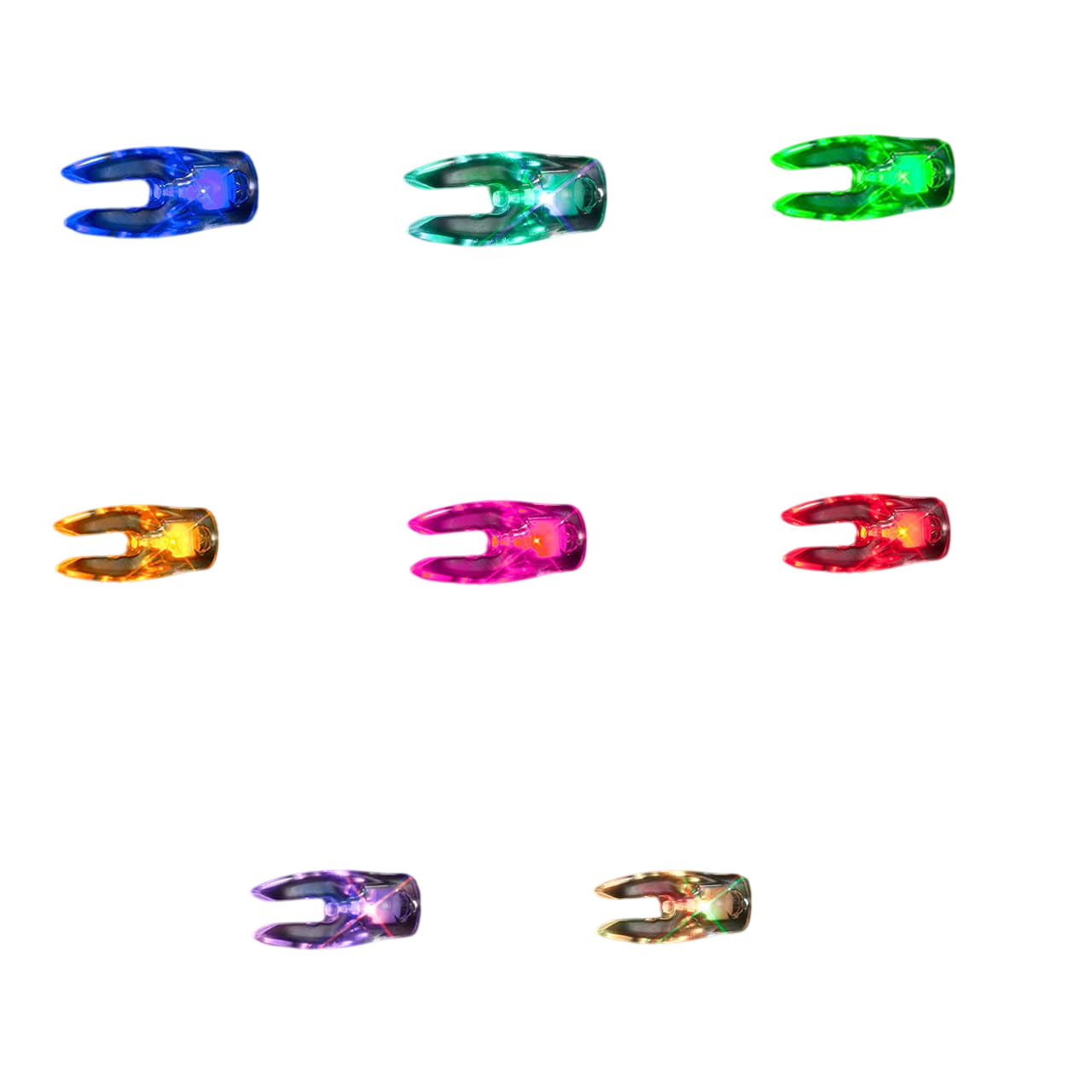 Glow-in-the-dark bowfishing light tips in vibrant colors for archery accuracy.