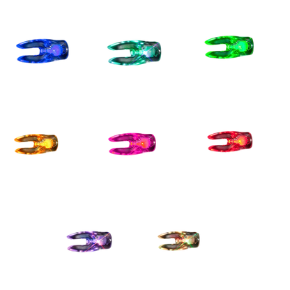 Glow-in-the-dark bowfishing light tips in vibrant colors for archery accuracy.