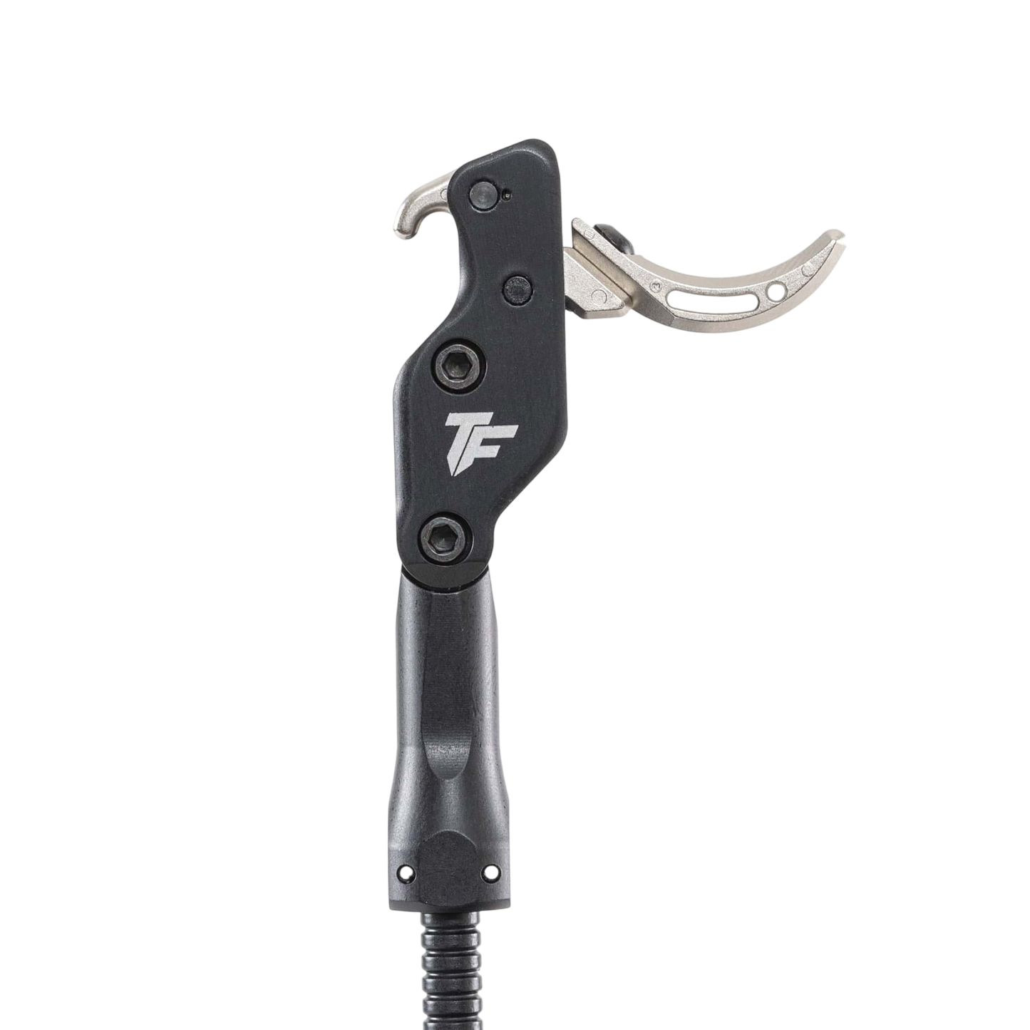 High-performance archery release aid with adjustable trigger and ergonomic handle for bowhunting.