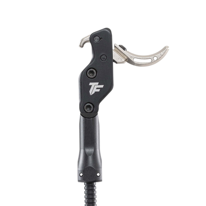 High-performance archery release aid with adjustable trigger and ergonomic handle for bowhunting.