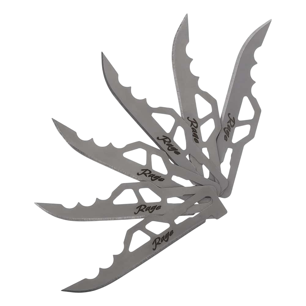 Sharp metallic broadhead arrowheads designed for archery and bowhunting.