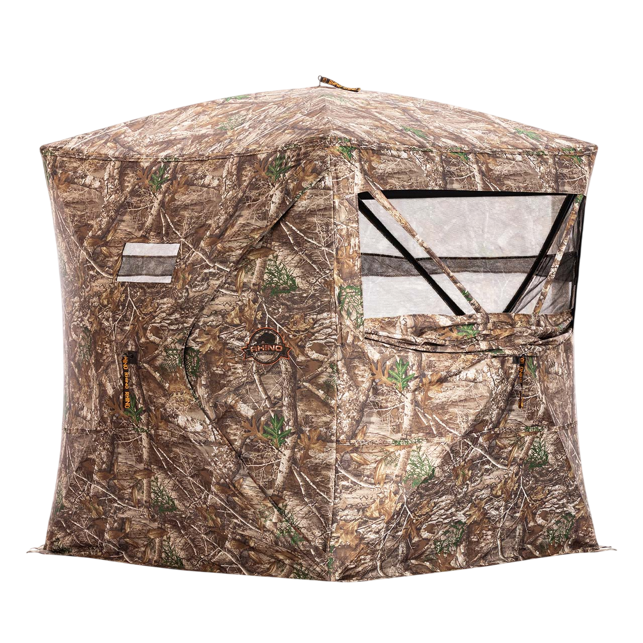 Camouflage hunting blind for bowhunting and outdoor wildlife observation.