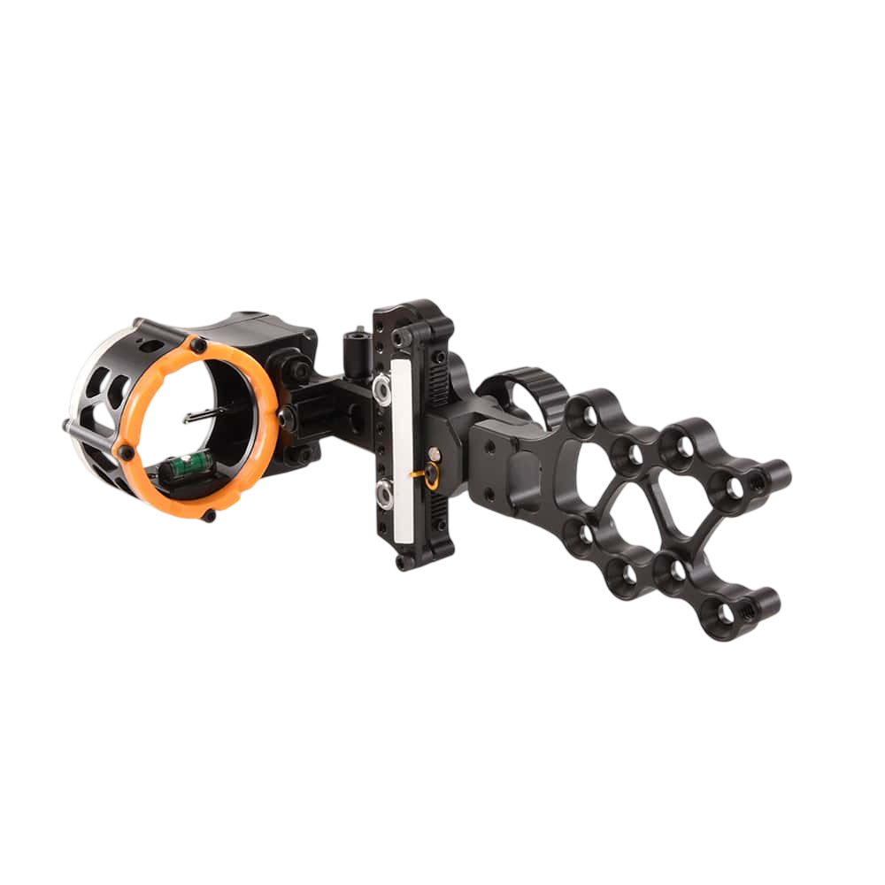 Precision archery sight system with adjustable features and lightweight aluminum construction.