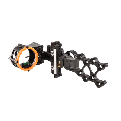 Precision archery sight system with adjustable features and lightweight aluminum construction.