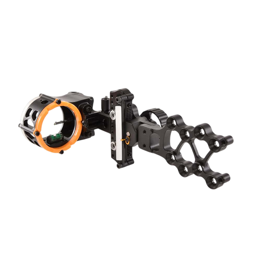 Precision archery sight system with adjustable features and lightweight aluminum construction.