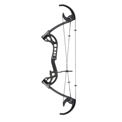 Lightweight bow with camo grip and adjustable draw weight for hunting accuracy.