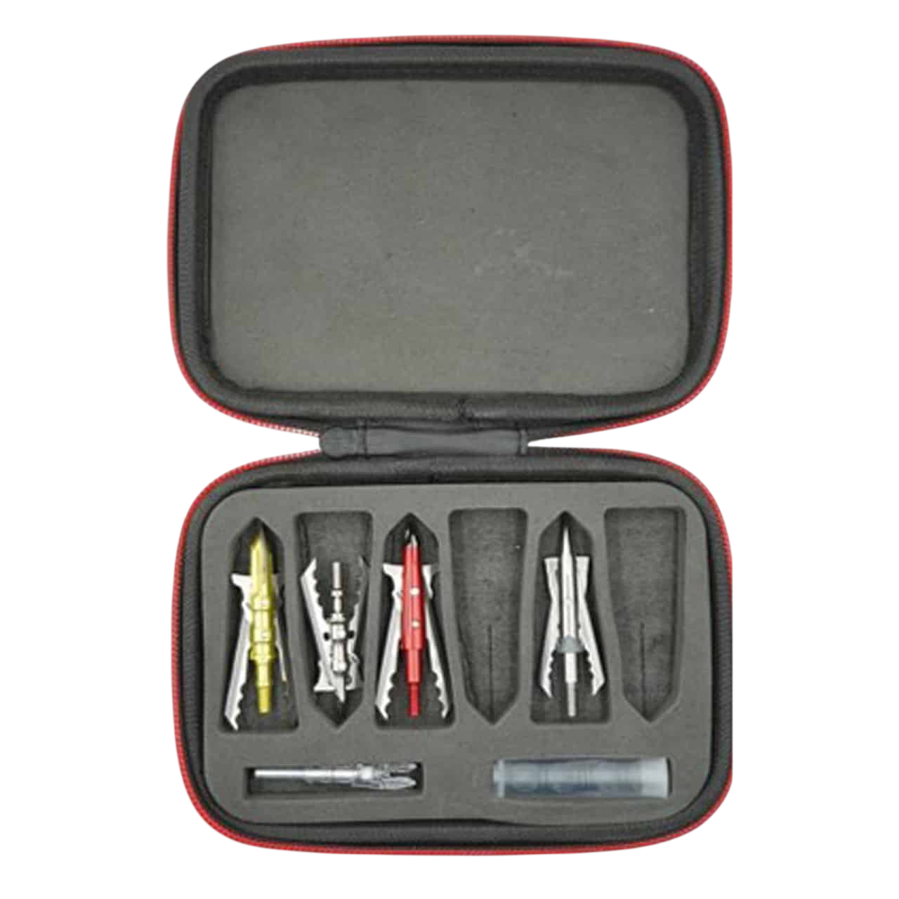 Precision archery tool set in a protective carrying case for hunters and outdoor enthusiasts.