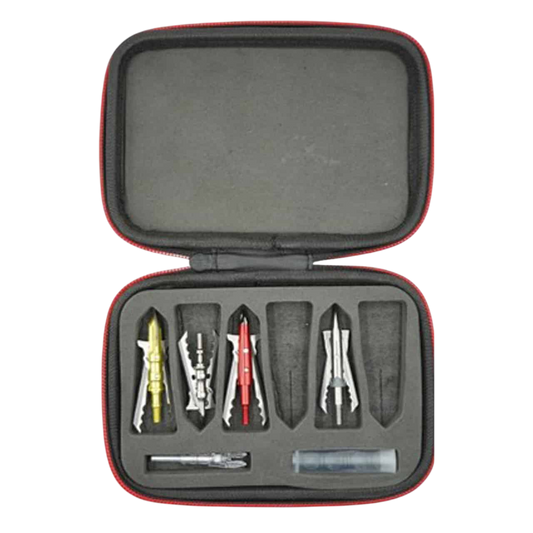 Precision archery tool set in a protective carrying case for hunters and outdoor enthusiasts.