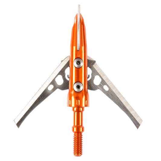 High-tech archery mechanical release aid with orange and metallic components for bowhunting accuracy.