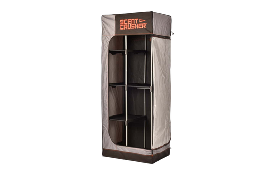 Portable bowhunting storage case for archery gear and accessories.